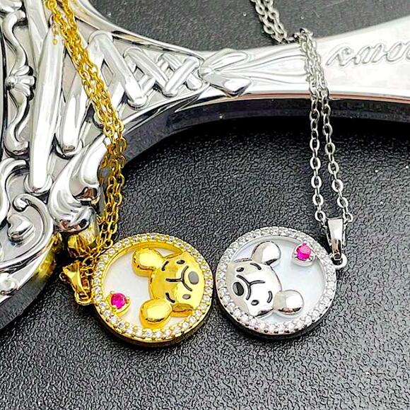 Disney Winnie The Pooh Necklace Charm Sterling Silver Crystal Stone - Picture 9 of 11